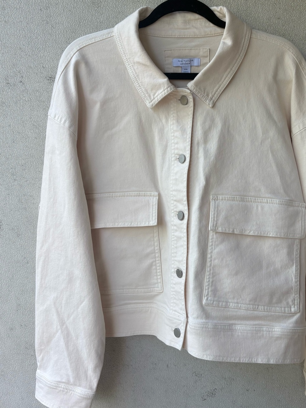 Ann Taylor Weekend Cream Denim Jacket XXL Ecru Oversized Utility Chore